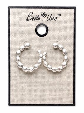 Bella Uno Silver Beaded Hoop Earrings - Polished Mini Hoops